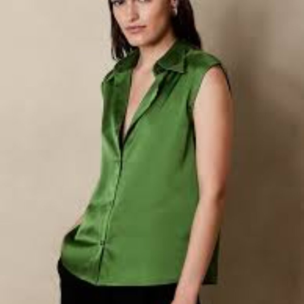 Women's Banana Republic Factory Satin Button Down Sleeveless Blouse